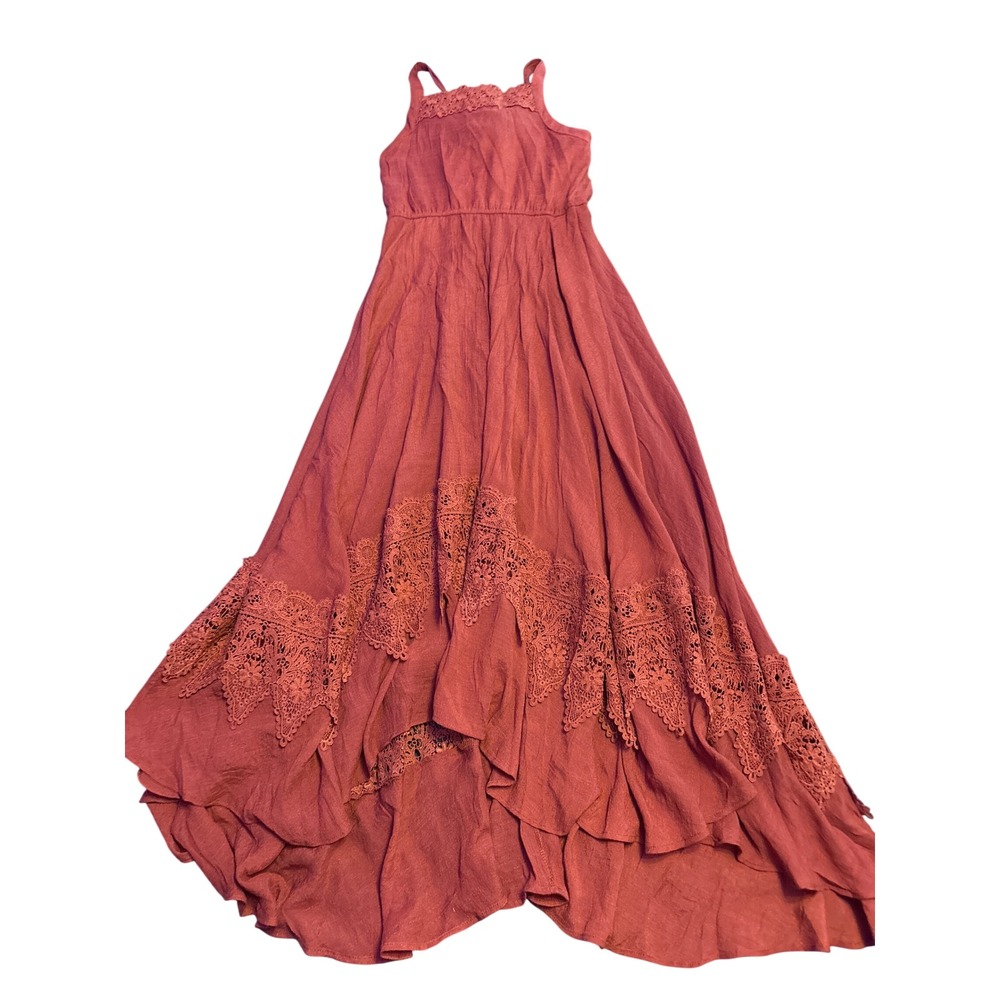 Mia Joy Joyfolie Burnt Orange Lace High Low Boho Maxi Dress Girls Size 14